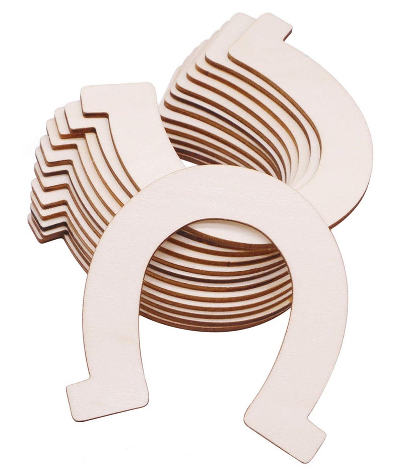 VERNUOS 48 Pcs Unfinished Wood Horseshoe Cutouts for DIY Craft, Wedding, Cowboy Themed Party and Birthday,3.3 x 3.5 inches - Image 1